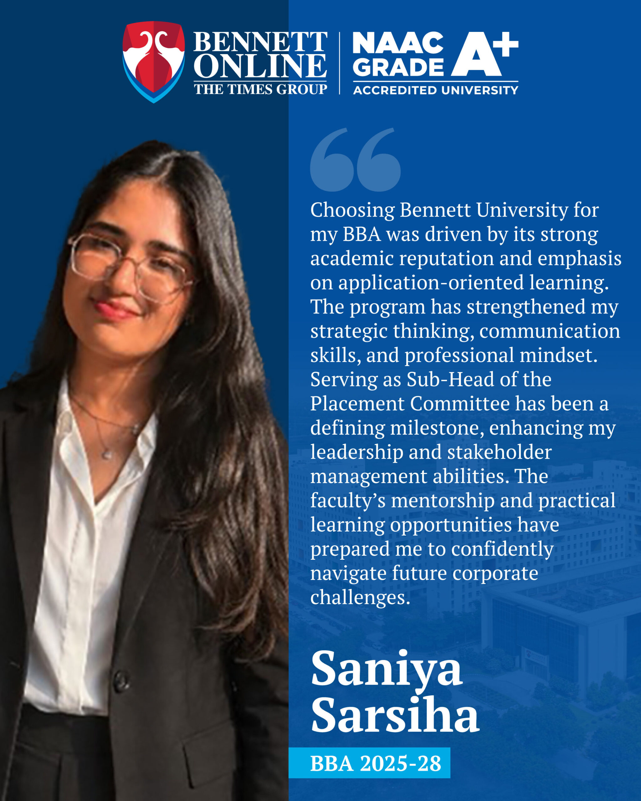 Bennett BBA - Testimonial - Saniya Sarsiha