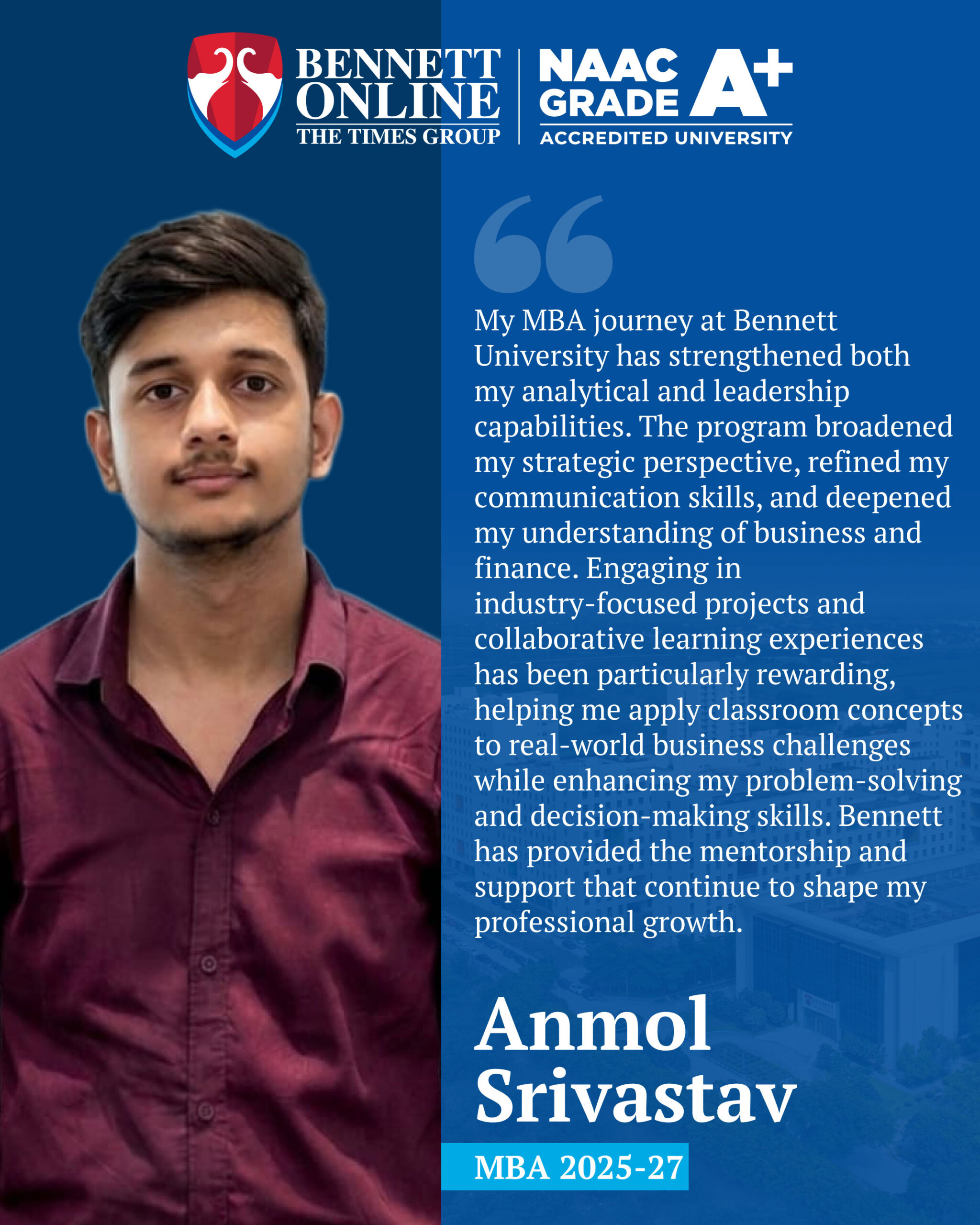 Bennett BBA - Testimonial - Anmol Srivastava